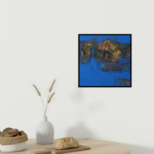 In-situ view of Ashwini Borse's 'Agyaat Blue One (Midnight Sea)' painting in a room