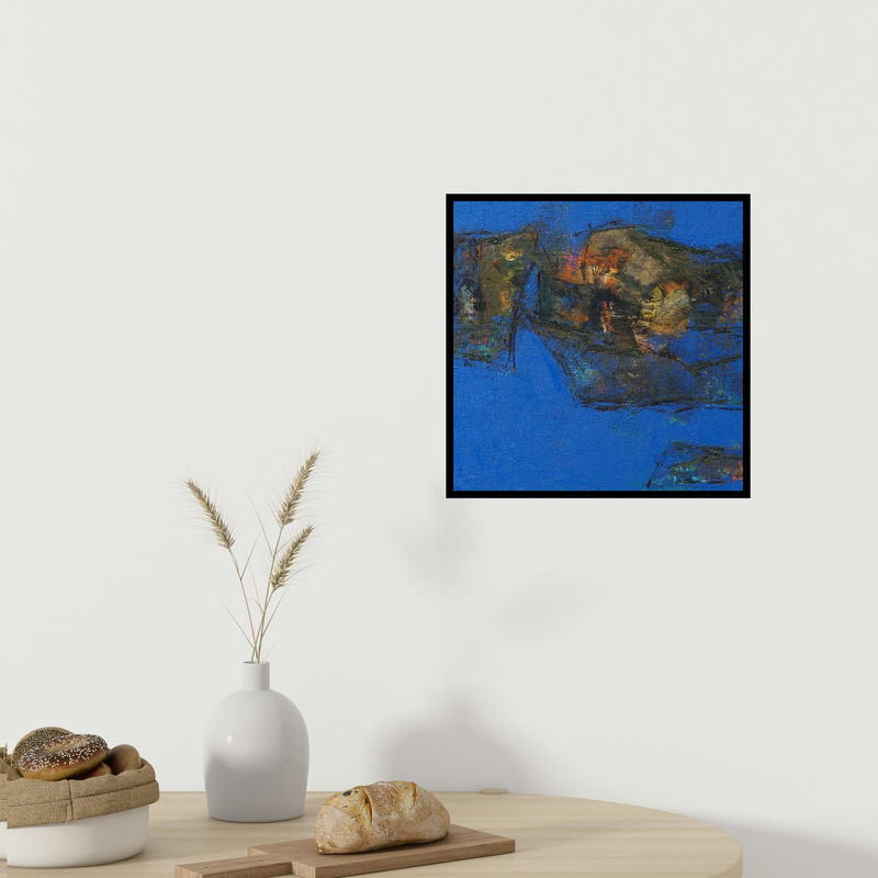 In-situ view of Ashwini Borse's 'Agyaat Blue One (Midnight Sea)' painting in a room