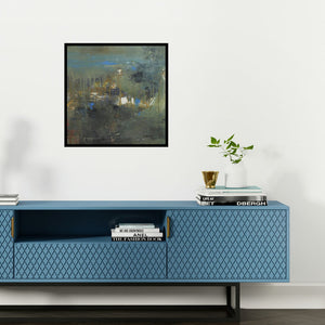 Preview of 'Agyaat Green Two (Hidden Depths)' Painting by Ashwini Borse shown on a wall in a furnished room.