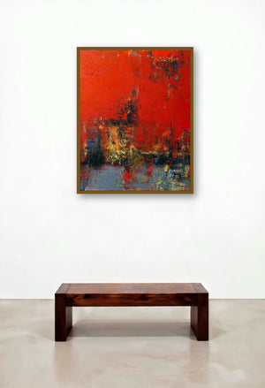 Agyaat Red Three (Crimson Blaze) by artist Ashwini Borse displayed in a Scandinavian Hallway