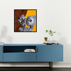 Preview of 'Agyaat Yellow Two (Serene Tranquility)' Painting by Ashwini Borse shown on a wall in a furnished room.