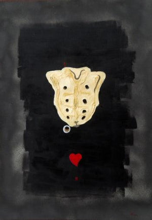 Aitchbone And Red Heart by Abba, Original Acrylic Animal Painting on Cardboard, X-Large Vertical Wall Art