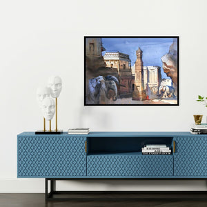 Preview of 'Ajanta Ellora 1 (Untitled)' Painting by Bijay Biswaal shown on a wall in a furnished room.