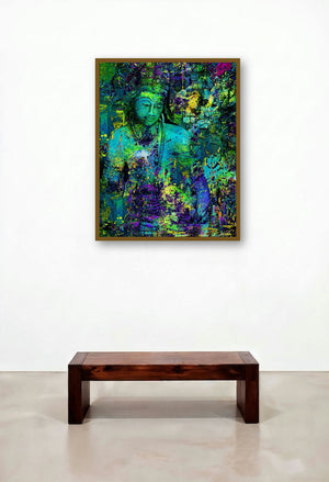 Ajanta Lord Buddha (Green Tara) (Emerald Buddha) by artist Anil Kumar displayed in a Art Deco Foyer