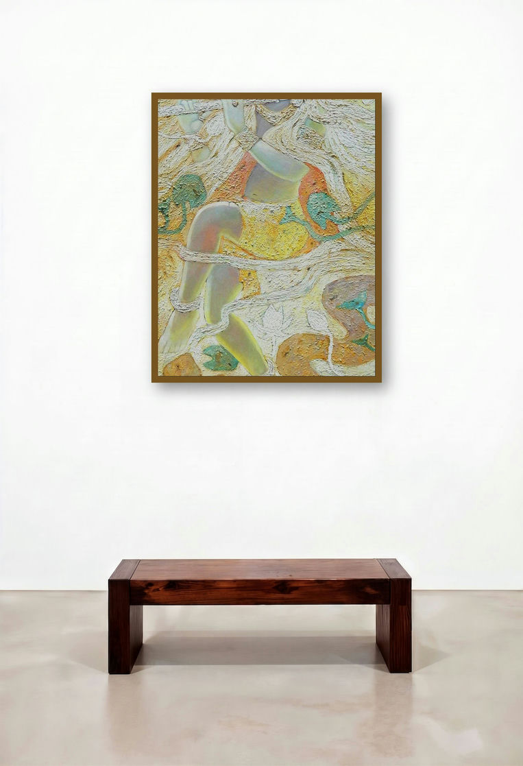 Ajaya (Enchanting Flute) by artist Subrata Ghosh displayed in a Urban Loft Reception Area