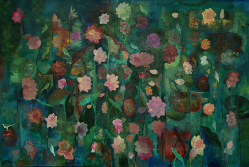 Akshaya' nature acrylic painting by artist Sunayana Malhotra, 48x72 inch, on canvas