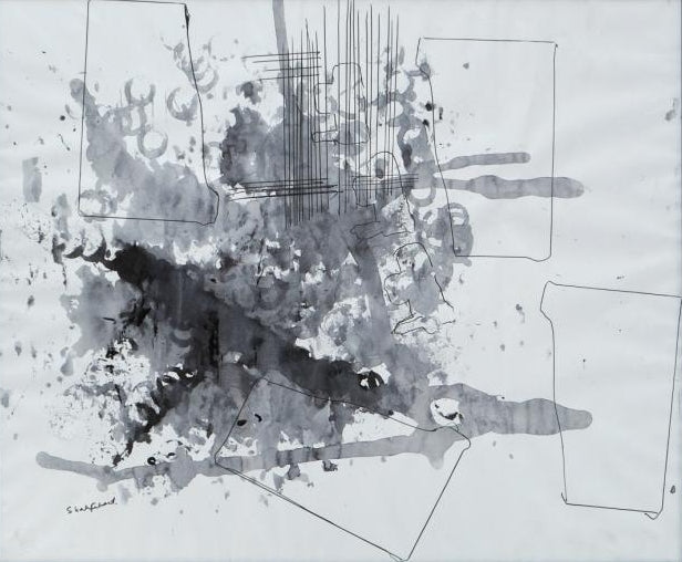 Algebra' abstract mixed-media painting by artist Shahfahad Raja, 22x27 inch, on paper