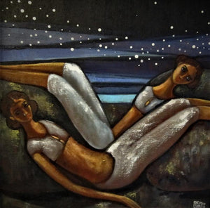 Alive 2 (Nighttime Reverie) by Suruchi Jamkar, Original Acrylic Figurative Painting on Canvas, X-Small Square Wall Art