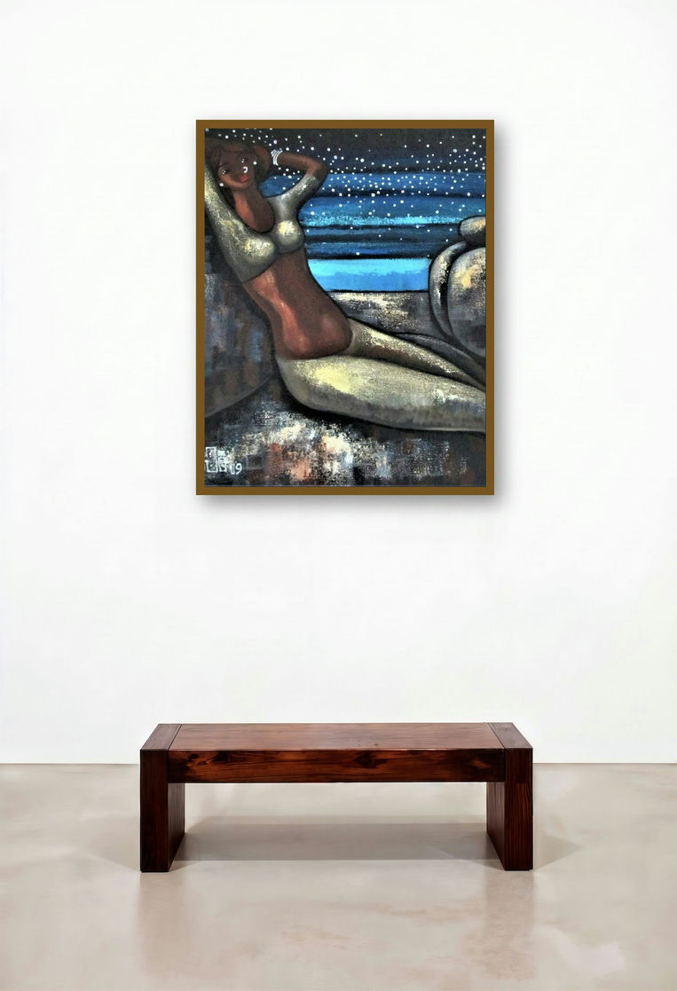 Alive 3 (Night Sky Reverie) by artist Suruchi Jamkar displayed in a Scandinavian Bedroom