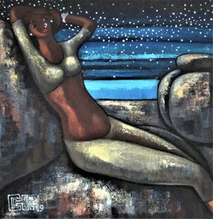 Alive 3 (Night Sky Reverie) by Suruchi Jamkar, Original Acrylic Figurative Painting on Canvas, Small Square Wall Art