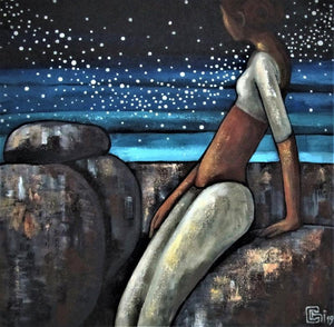 Alive 4 (Unfurling) by Suruchi Jamkar, Original Acrylic Figurative Painting on Canvas, Small Square Wall Art