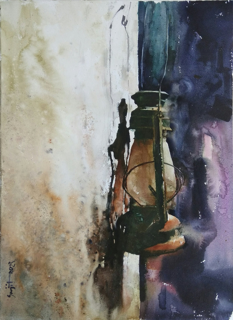 Still-life watercolor painting titled 'Alone', 30x22 inch, by artist Das Sujith on Paper