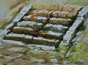 Alone (Pathways of Time) by Jiaur Rahman, Original Watercolor Landscape Painting on Paper, Small Horizontal Wall Art