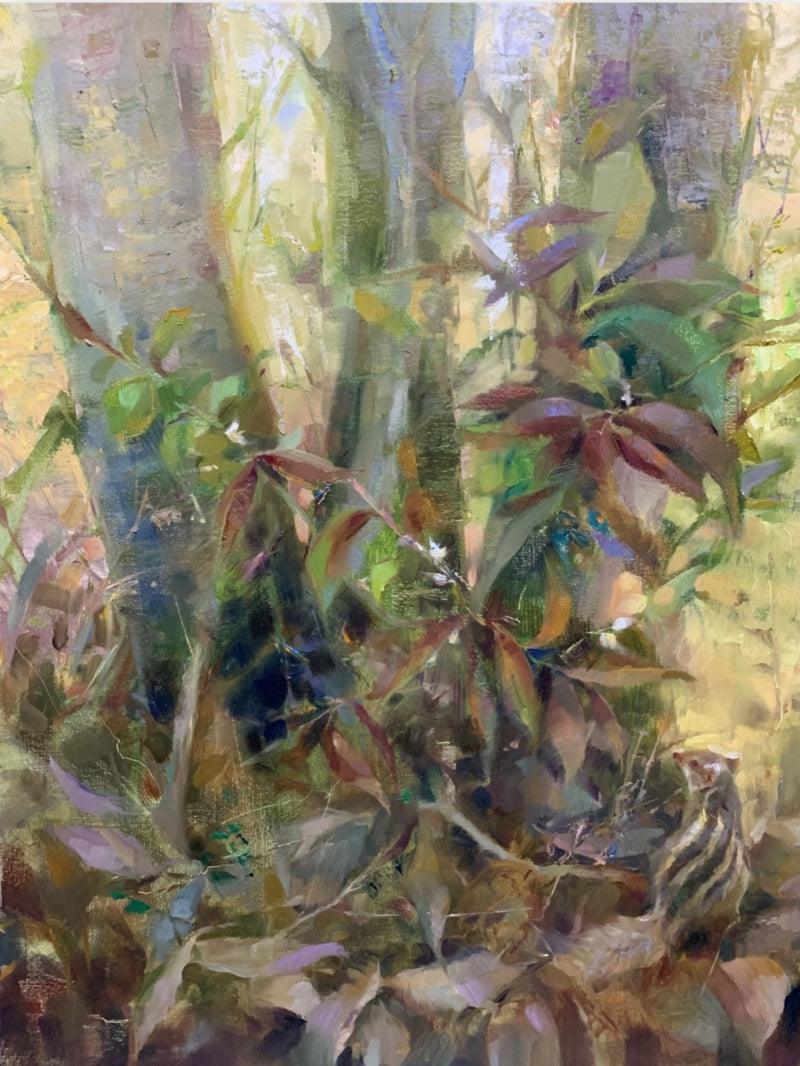 Nature oil painting titled 'Alone In Peaceful Clutter', 24x18 inches, by artist Shadab Kazi on Linen