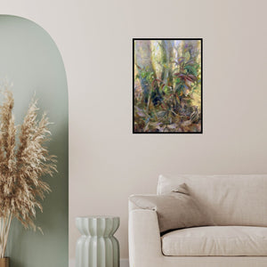 In-situ view of Shadab Kazi's 'Alone In Peaceful Clutter (Woodland Harmony)' painting in a room