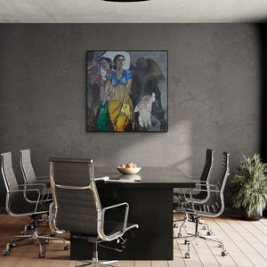 Preview of 'Always Beautiful' Painting by Ramchandra Kharatmal shown on a wall in a furnished room.