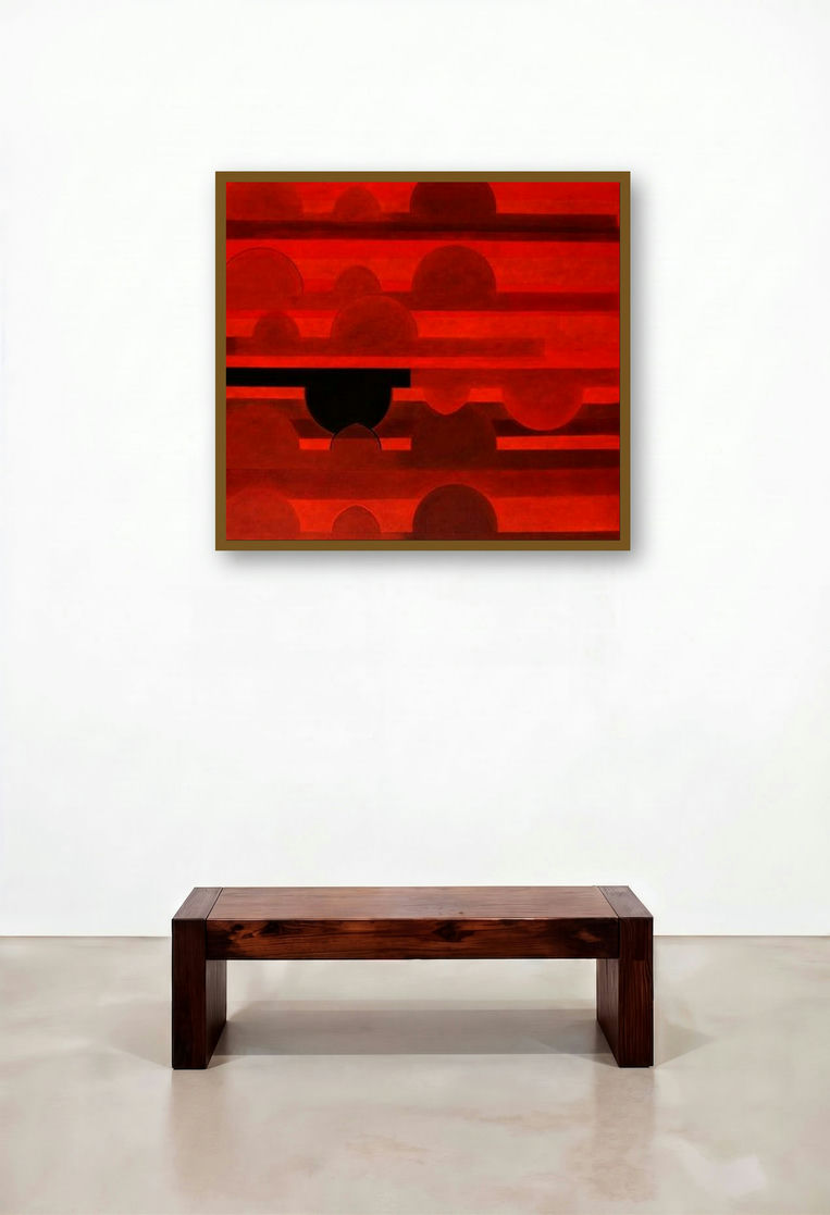 Amay Vanavari 2 (Crimson Horizon) by artist Anil Chaudhari displayed in a Scandinavian Penthouse