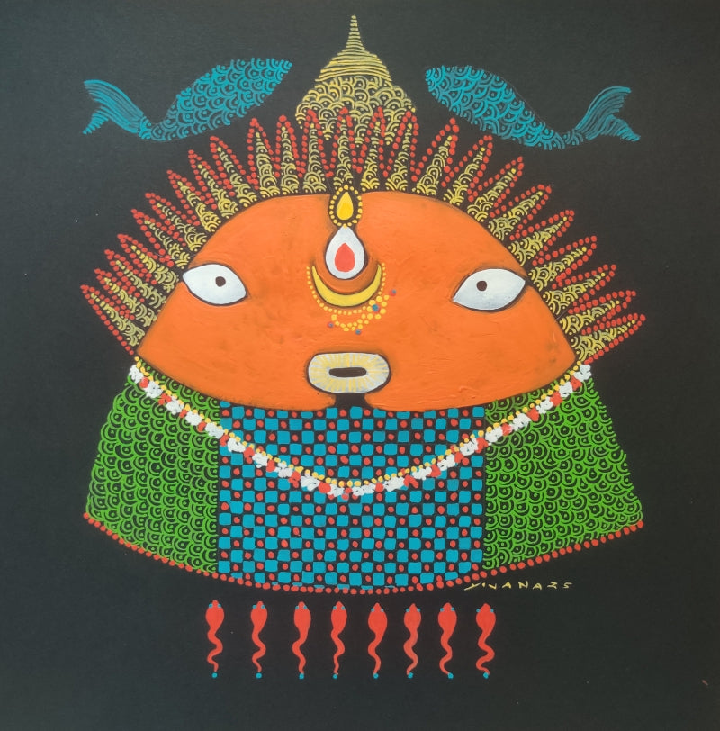 'Ambejogai' religious mixed-media painting by artist Yojana Dehankar, 12x12 inch, on paper