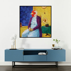 'Ambiguity' painting by Minal Rajurkar shown on a wall in a furnished room.