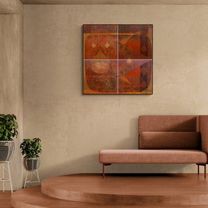 Preview of 'Amitayurdhyāna (Earth's Embrace)' Painting by Anand Pratap shown on a wall in a furnished room.