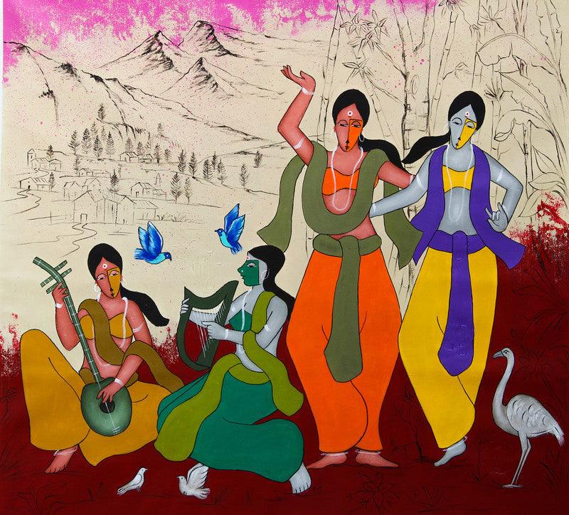 contemporary acrylic painting titled 'Amity', 41x44 inches, by artist Chetan Katigar on Canvas