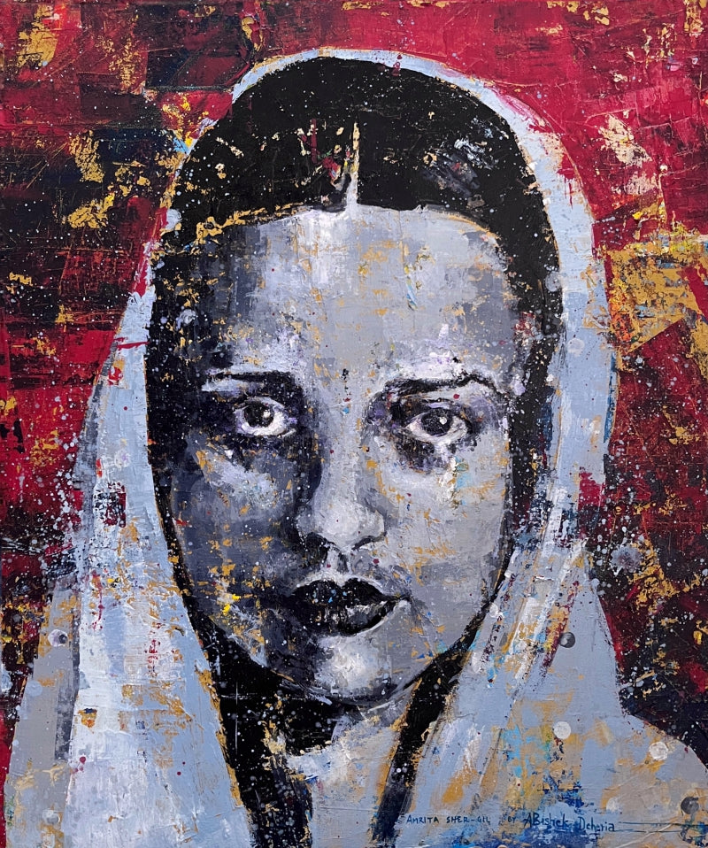 Amrita Sher Gil' portrait acrylic painting by artist ABishek Deheria, 36x30 inch, on canvas