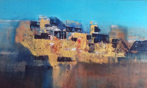 An Evening In A Crowd (Emergence) by Dnyaneshwar Dhavale, Original Acrylic Abstract Painting on Canvas, Large Horizontal Wall Art