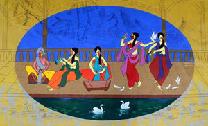 An Evening In Chateau (The Music of Resilience) by Chetan Katigar, Original Acrylic Contemporary Painting on Canvas, X-Large Horizontal Wall Art
