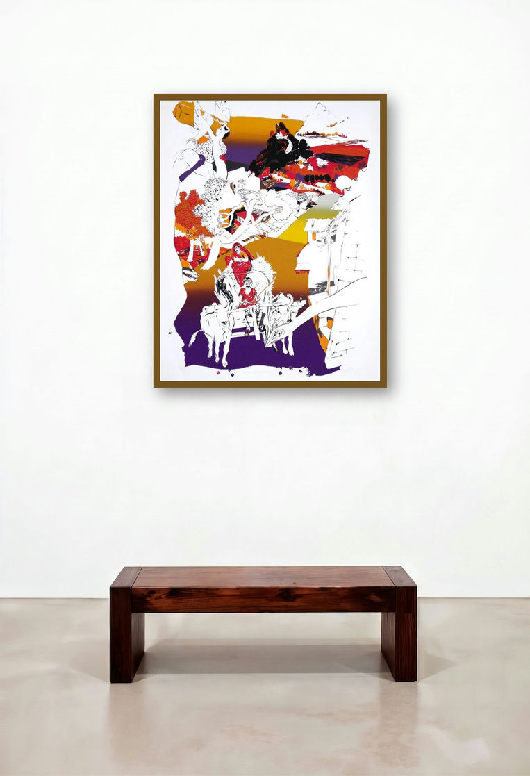 An Excellent Evening (Village Scene) by artist Nabibakhsh Mansoori displayed in a Rustic Home Office