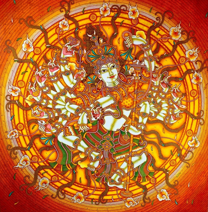 'Anandatandavam' religious acrylic painting by artist Manikandan Punnakkal, 75x75 inch, on canvas