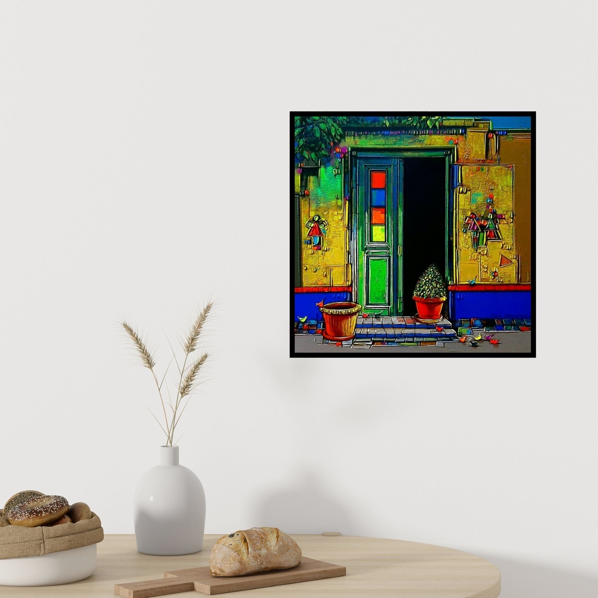 In-situ view of Girish Adannavar's 'Ancient Door' painting in a room