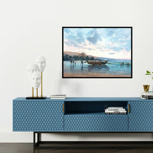 Preview of 'Anjarle' Painting by Nanasaheb Yeole shown on a wall in a furnished room.