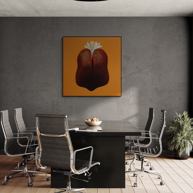 In-situ view of Uday Goswami's 'Ankuran 3 (Emergent Life)' painting in a room