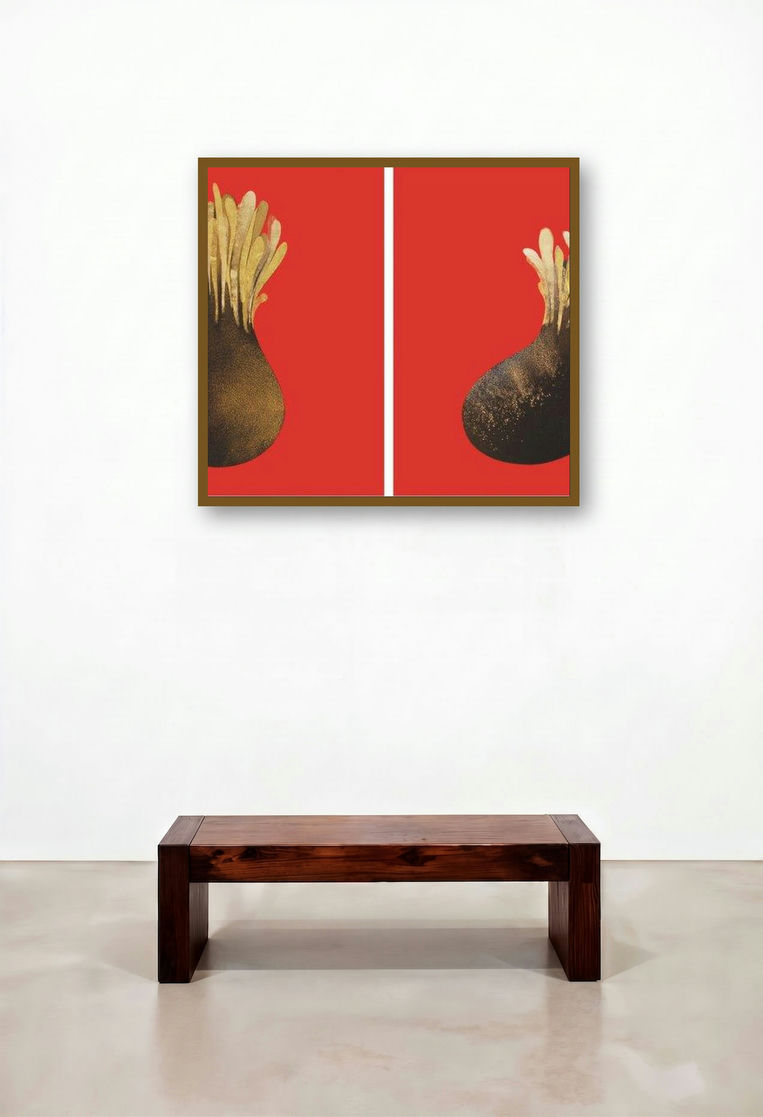 Ankuran 7 (Golden Sprouts) by artist Uday Goswami displayed in a Industrial Hotel Suite