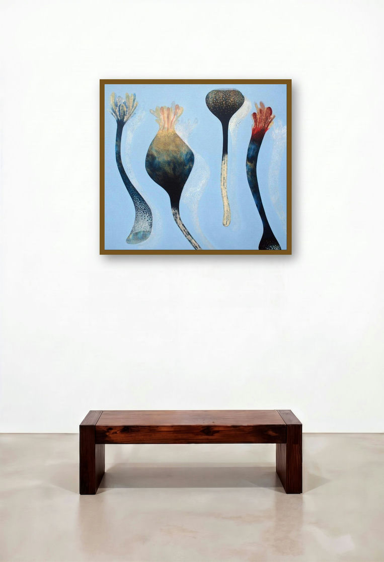 Ankuran (Seeds of Hope) by artist Uday Goswami displayed in a Traditional Dining Room