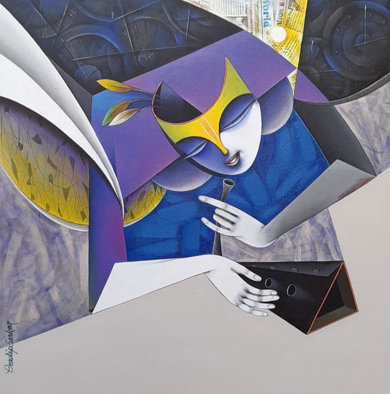 In-situ view of Pradip Sarkar's 'Anticipation Of Divine Tunes 3 (Melodies of the Soul)' painting in a room