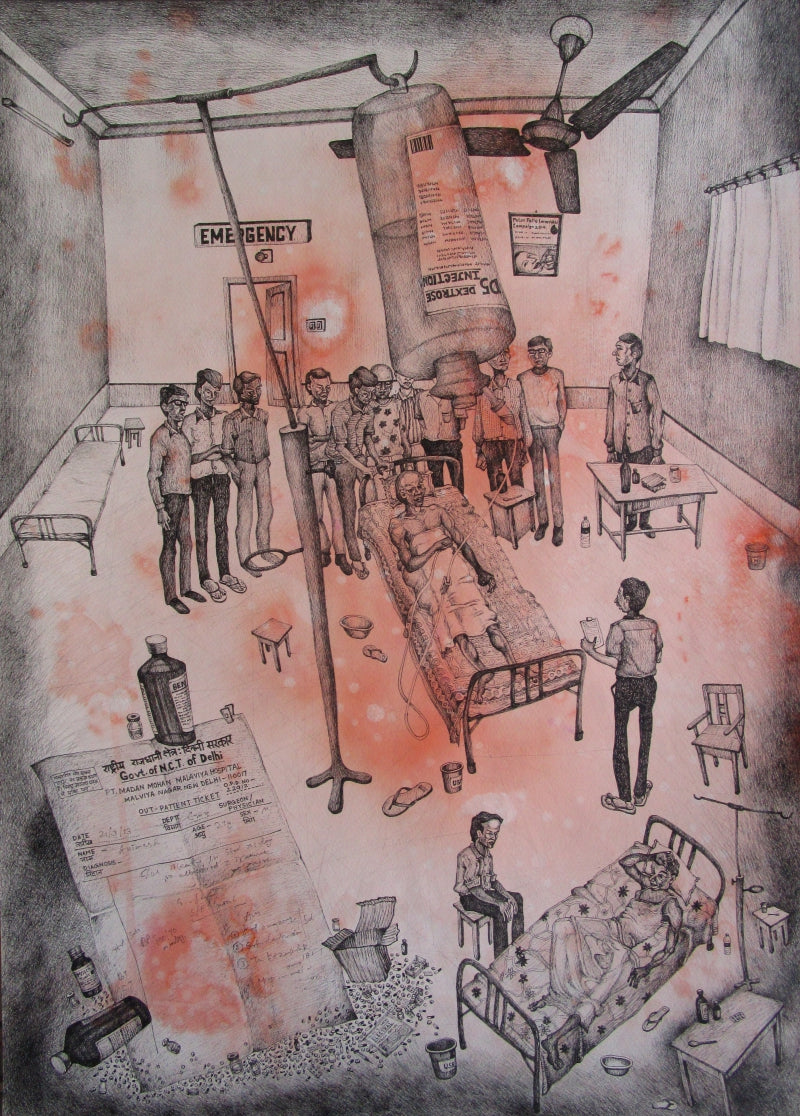 Antim Yatra' contemporary mixed-media painting by artist Animesh Mahata, 30x20 inch, on paper