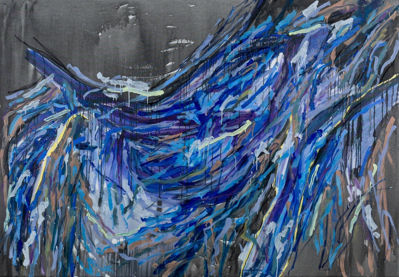 Antipodes' abstract mixed-media painting by artist Sheena Bajaria, 60x84 inch, on canvas