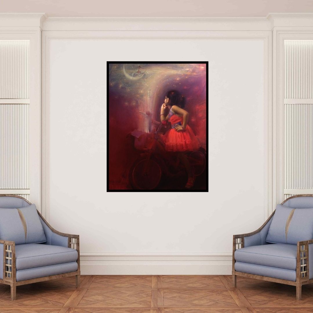 In-situ view of Pramod Kurlekar's 'Apollo (Moonlit Ride)' painting in a room