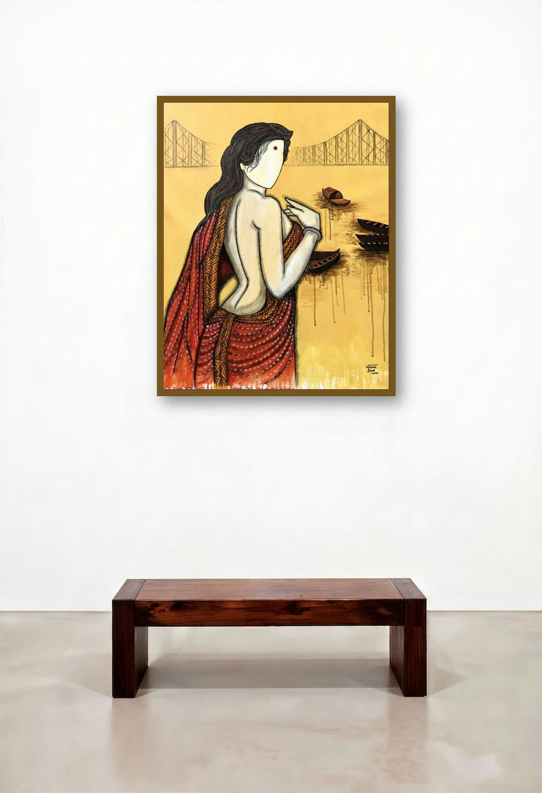 Aprijitha (Puppet Master's Muse) by artist Mrinal Dutt displayed in a Minimalist Reception Area