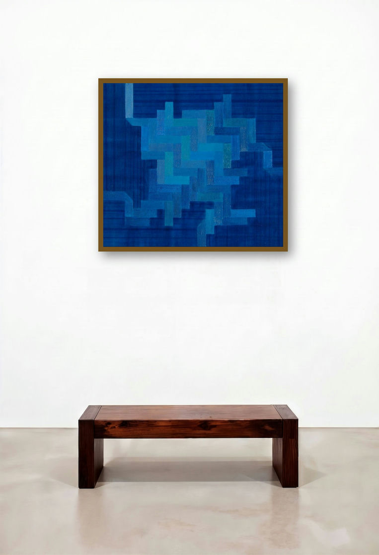 Aquatic (Title:Abstract painting) by artist Kishor Gaonkar displayed in a Luxury Penthouse