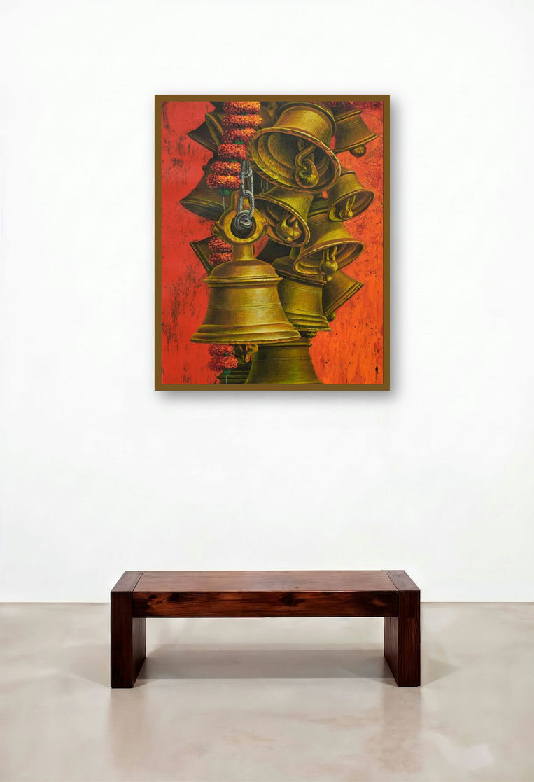 Aradhana 57 (Devotional Chimes) by artist Anil Kumar Yadav displayed in a Rustic Reception Area