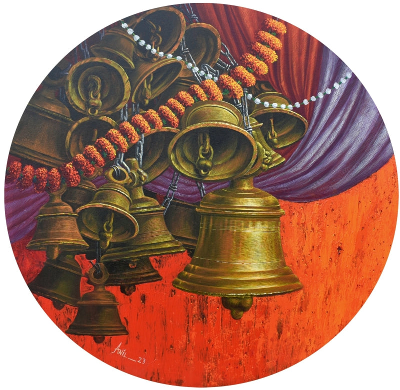 'Aradhana 64' religious acrylic painting by artist Anil Kumar Yadav, 36x36 inch, on canvas