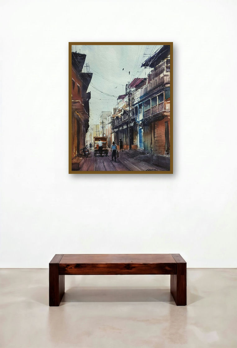 Architectural Beauty Of Pune (A Glimpse of Mumbai's Backstreets) by artist Niketan Bhalerao displayed in a Classic Hotel Lobby