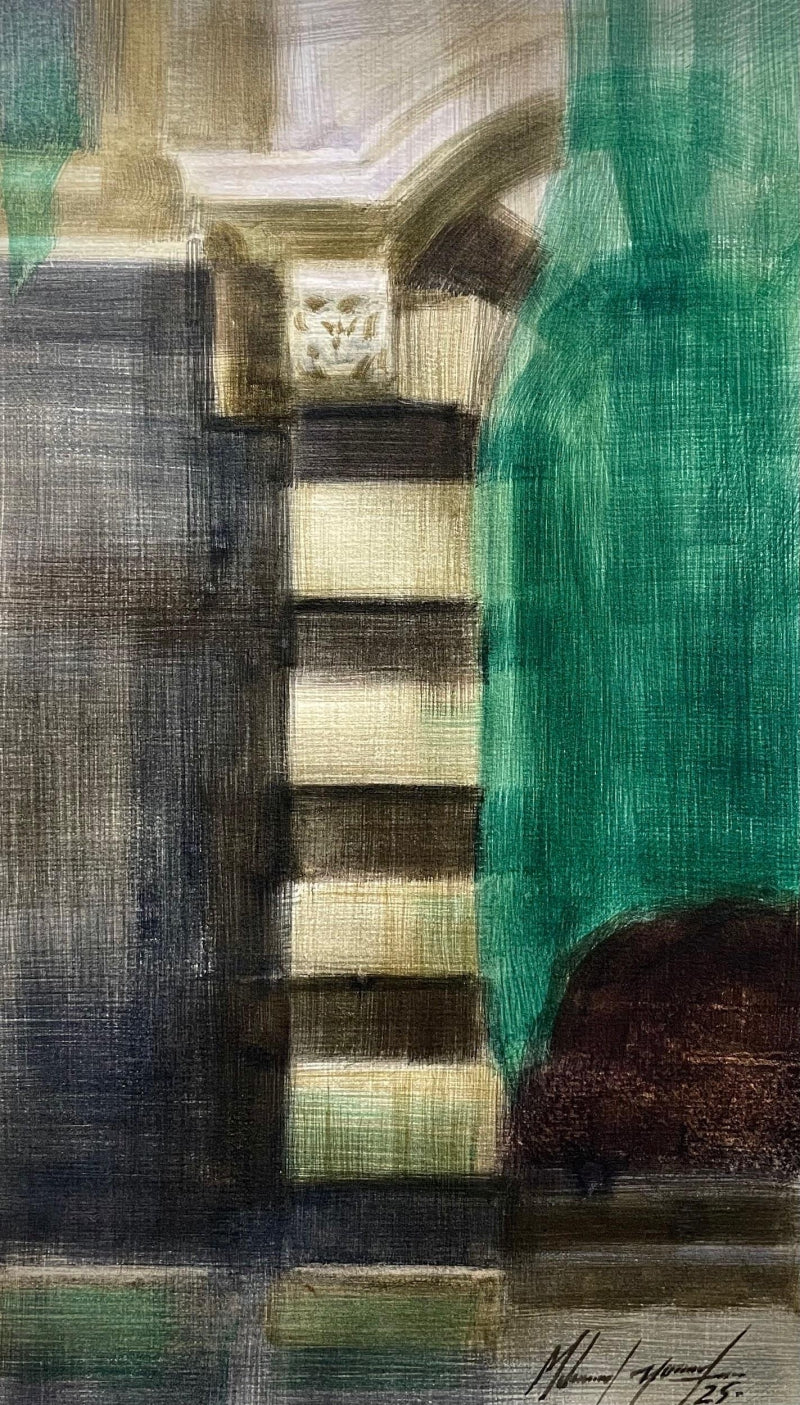 'Architecture 1' abstract watercolor painting by artist Mohammad Yusuf, 11x7 inch, on paper