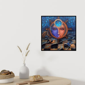 In-situ view of Rakhi Baid's 'Ardhangraas (Time and Tide)' painting in a room