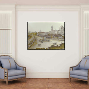 'Areal View Of Hutatma Chowk And Flora (Old Bombay Panorama)' painting by Aman A shown on a wall in a furnished room.