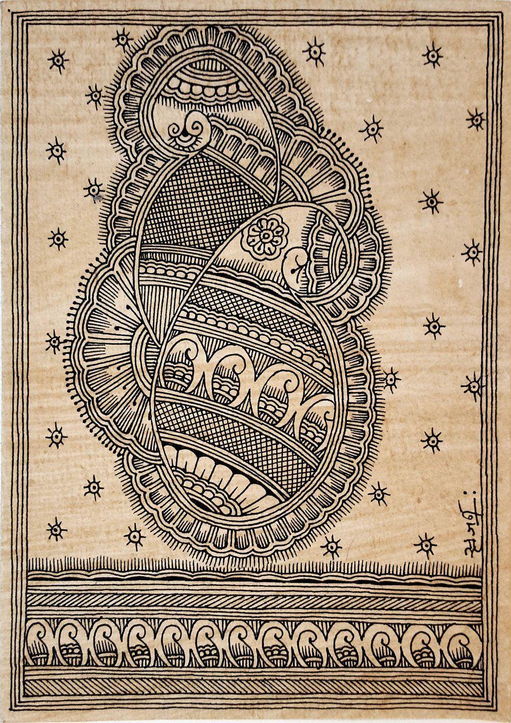 Folk Art madhubani traditional art titled 'Aripan Sacred Art', 7x5 inches, by artist Sanjay Kumar Jayswal on Handmade Paper