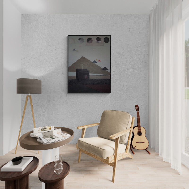 In-situ view of Samruddhi Patil's 'Arouse (A Dreamlike Landscape)' painting in a room
