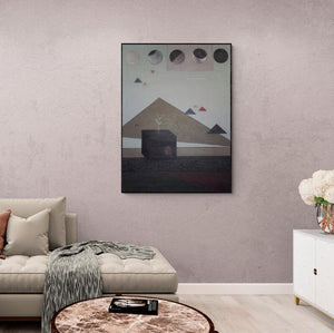 Samruddhi Patil's painting 'Arouse (A Dreamlike Landscape)' displayed in a modern living room setting